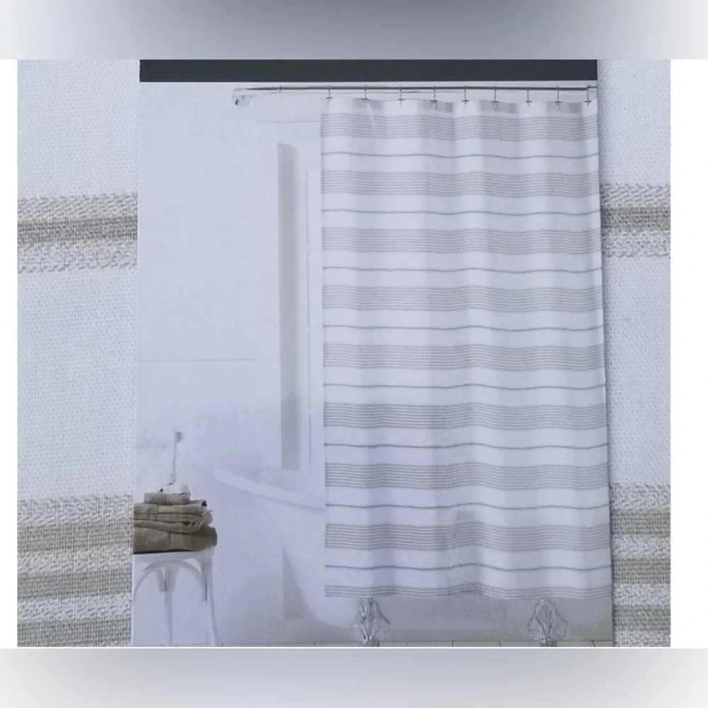 RALPH LAUREN luxury shower curtain Cream Tan Beige Striped 70